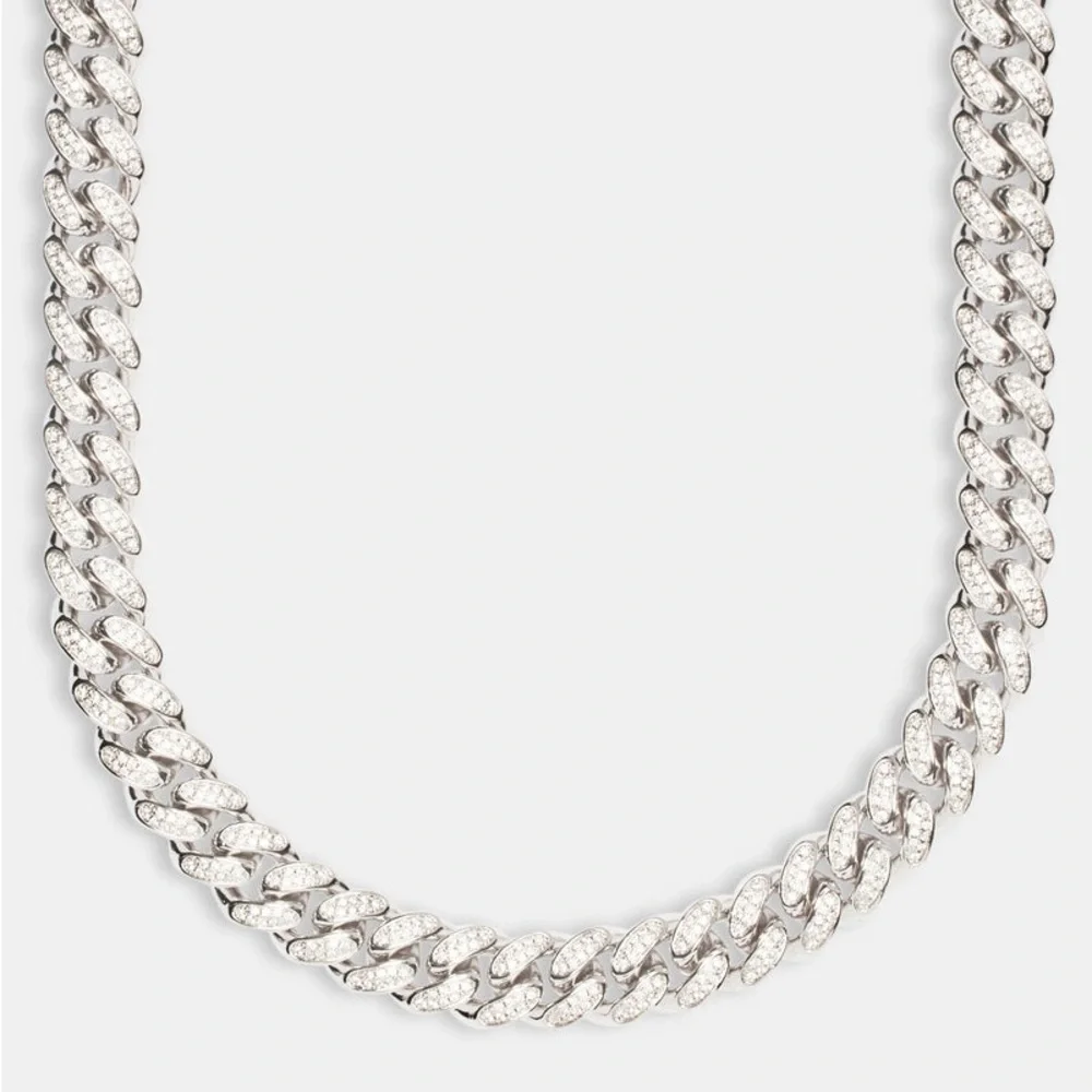 Classic 12mm Iced Cuban Link Chain - White Gold